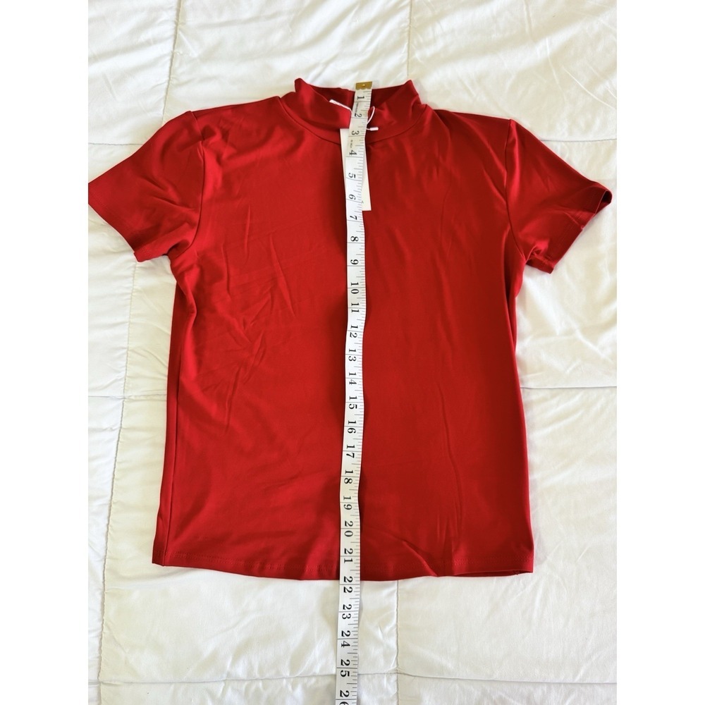 New Capella Short Sleeve Top Size Large Solid Red Minimalist Stretch Soft - Picture 2 of 6